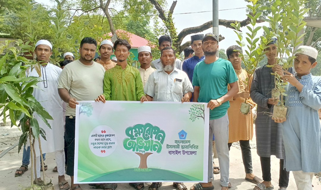 বাসাইলে ছাত্রশিবিরের বৃক্ষরোপন ও গাছের চারা বিতরণ